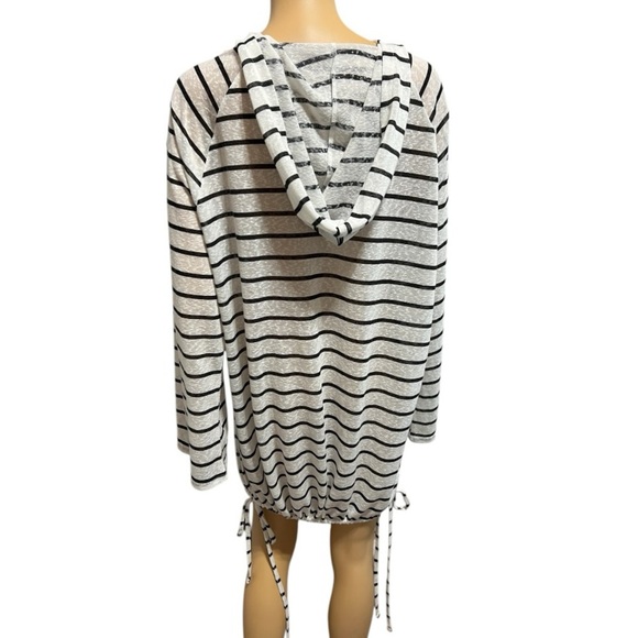 Kona Sol Striped Hooded Tunic/ Swim Coverup with Kangaroo Pocket Size L - Picture 2 of 5